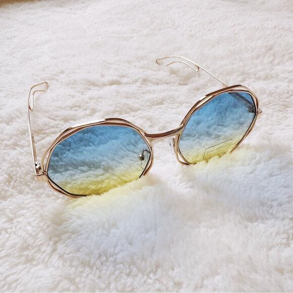 Seraphina Blue & Yellow Geometric Sunglasses - Picture 6 of 11